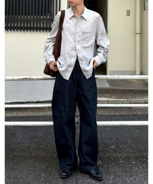 Chikashitsu +（チカシツプラス）の「【Chikashitsu +】herringbone curve pants / 【チカシツプラス】ヘリンボーンカーブパンツ＜着用動画あり＞（その他パンツ・メンズ・ブラック/ネイビー・S/M/L）」の17枚目の写真