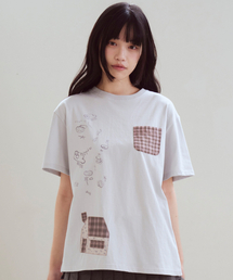 House Print Pocket T-shirts, Blue Gray
