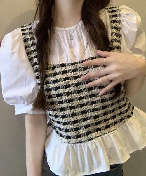 GLAMOROUS JANE(グラマラスジェーン)の「ツイードドッキングペプラムトップス(シャツ/ブラウス・レディース・ホワイト・FREE)」の8枚目の写真