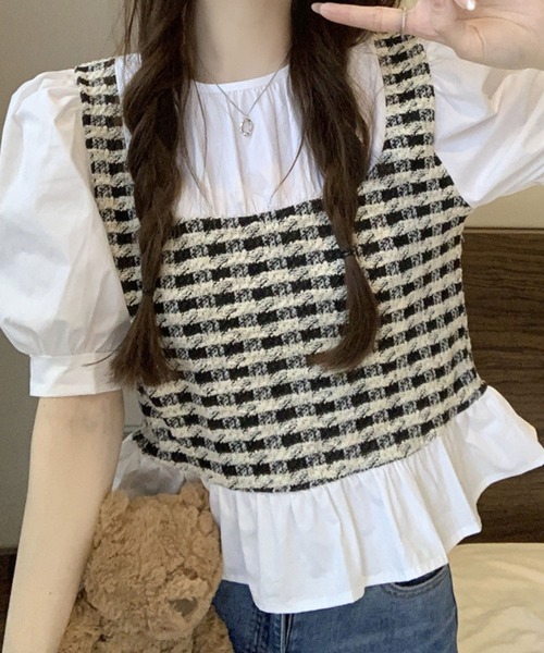 GLAMOROUS JANE(グラマラスジェーン)の「ツイードドッキングペプラムトップス(シャツ/ブラウス・レディース・ホワイト・FREE)」の9枚目の写真