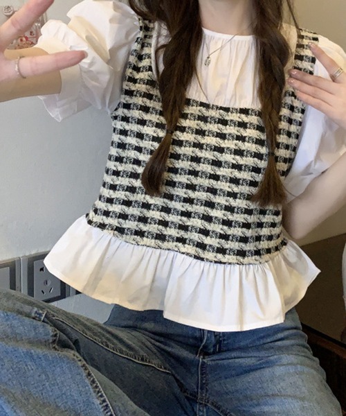 GLAMOROUS JANE(グラマラスジェーン)の「ツイードドッキングペプラムトップス(シャツ/ブラウス・レディース・ホワイト・FREE)」の2枚目の写真