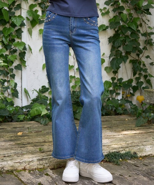 セール】キラキラスタッズフレアデニム/Sparkly studded flared denim