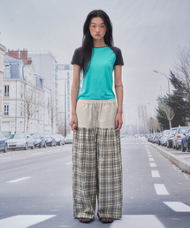BAY DENIM CHECK LOUNGE PANTS_BEIGE