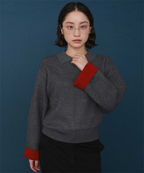 miette（ミエット）の「襟付きバイカラーニットプルオーバー（ニット/セーター・レディース・ブラウン/ネイビー/チャコール・FREE）」の4枚目の写真