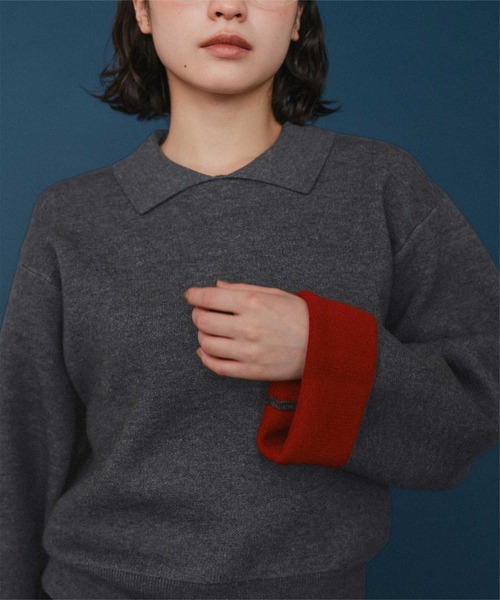 miette（ミエット）の「襟付きバイカラーニットプルオーバー（ニット/セーター・レディース・ブラウン/ネイビー/チャコール・FREE）」の6枚目の写真