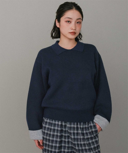 miette（ミエット）の「襟付きバイカラーニットプルオーバー（ニット/セーター・レディース・ブラウン/ネイビー/チャコール・FREE）」の22枚目の写真