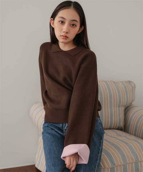 miette（ミエット）の「襟付きバイカラーニットプルオーバー（ニット/セーター・レディース・ブラウン/ネイビー/チャコール・FREE）」の12枚目の写真