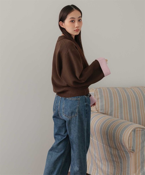 miette（ミエット）の「襟付きバイカラーニットプルオーバー（ニット/セーター・レディース・ブラウン/ネイビー/チャコール・FREE）」の13枚目の写真
