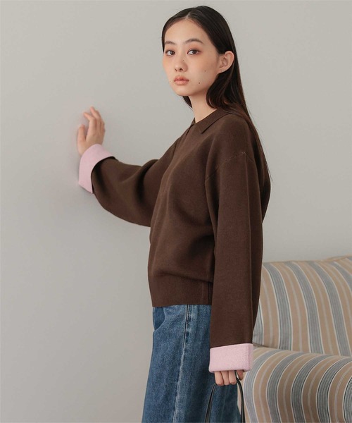 miette（ミエット）の「襟付きバイカラーニットプルオーバー（ニット/セーター・レディース・ブラウン/ネイビー/チャコール・FREE）」の14枚目の写真