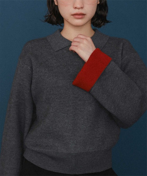miette（ミエット）の「襟付きバイカラーニットプルオーバー（ニット/セーター・レディース・ブラウン/ネイビー/チャコール・FREE）」の8枚目の写真