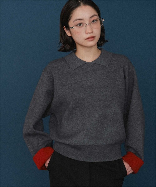 miette（ミエット）の「襟付きバイカラーニットプルオーバー（ニット/セーター・レディース・ブラウン/ネイビー/チャコール・FREE）」の10枚目の写真