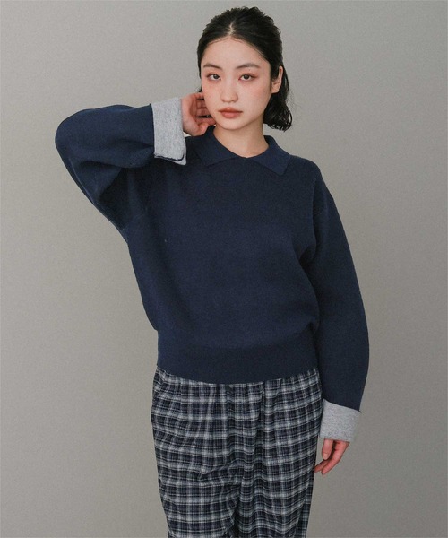 miette（ミエット）の「襟付きバイカラーニットプルオーバー（ニット/セーター・レディース・ブラウン/ネイビー/チャコール・FREE）」の17枚目の写真