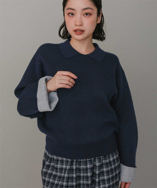 miette（ミエット）の「襟付きバイカラーニットプルオーバー（ニット/セーター・レディース・ブラウン/ネイビー/チャコール・FREE）」の18枚目の写真