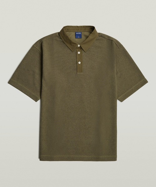 G-STAR(ジースター)の「Heavy Waffle Loose Polo/ヘビーウェイトワッフルルーズオーバーサイズポロシャツ(ポロシャツ・メンズ・ダークオリーブ/ダークブラック・X-SMALL/SMALL/MEDIUM/X-LARGE/LARGE)」の2枚目の写真