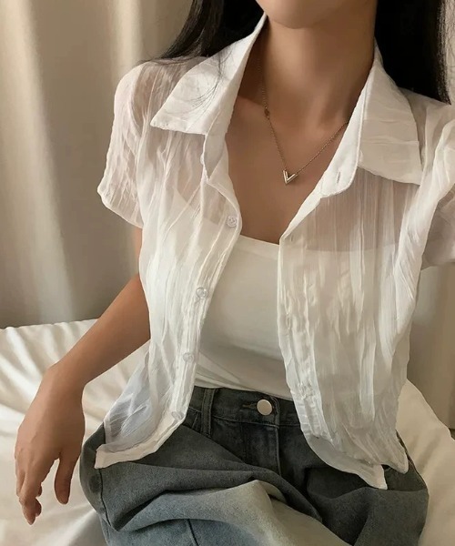 AVYL(アヴィル)の「ワッシャーシアー半袖クロップドシャツ(シャツ/ブラウス・レディース・ブラック/ホワイト・M)」の6枚目の写真