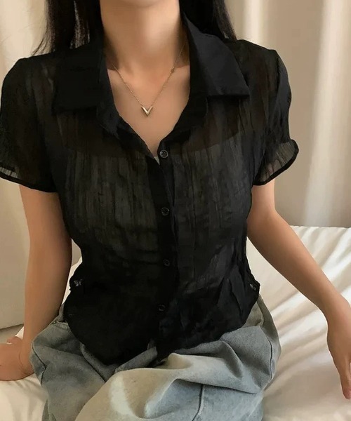 AVYL(アヴィル)の「ワッシャーシアー半袖クロップドシャツ(シャツ/ブラウス・レディース・ブラック/ホワイト・M)」の7枚目の写真
