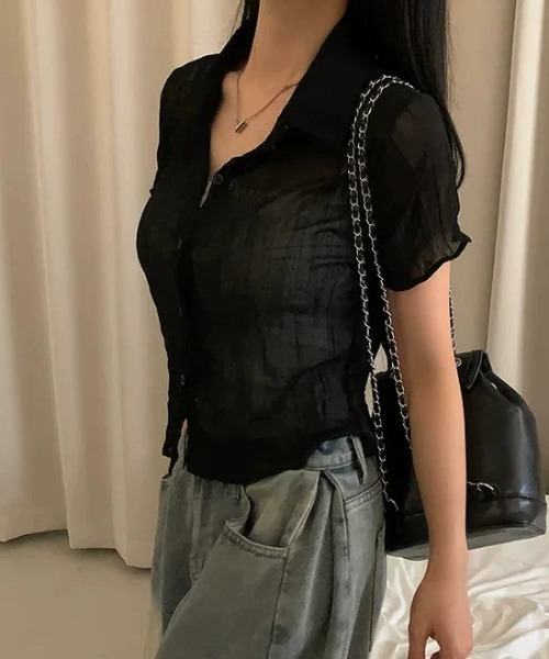 AVYL(アヴィル)の「ワッシャーシアー半袖クロップドシャツ(シャツ/ブラウス・レディース・ブラック/ホワイト・M)」の10枚目の写真