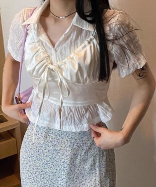 AVYL(アヴィル)の「ワッシャーシアー半袖クロップドシャツ(シャツ/ブラウス・レディース・ブラック/ホワイト・M)」の13枚目の写真