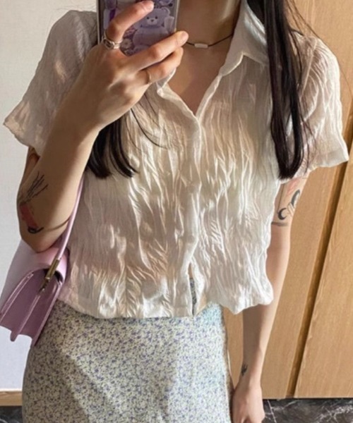 AVYL(アヴィル)の「ワッシャーシアー半袖クロップドシャツ(シャツ/ブラウス・レディース・ブラック/ホワイト・M)」の16枚目の写真
