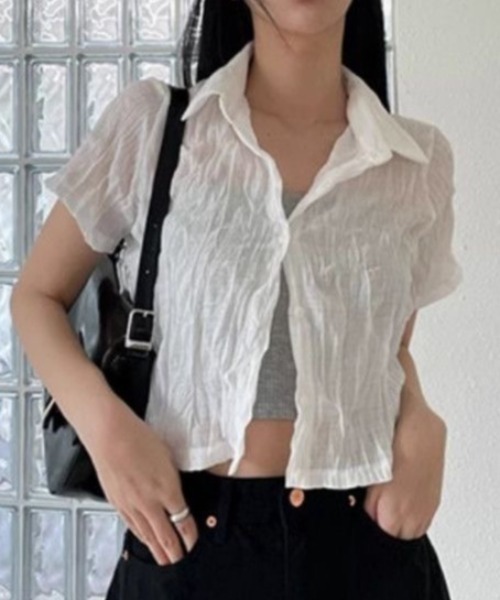 AVYL(アヴィル)の「ワッシャーシアー半袖クロップドシャツ(シャツ/ブラウス・レディース・ブラック/ホワイト・M)」の18枚目の写真