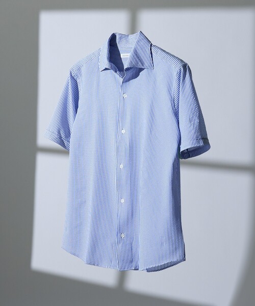 DESIGNWORKS(デザインワークス)の「【DotAir】2WAY サッカー半袖シャツ / 軽量 / 防シワ / 吸水速乾 / 2026SS(シャツ/ブラウス・メンズ・ネイビー/チャコールグレー/ホワイト/ブルー・50/48/52/46)」の1枚目の写真