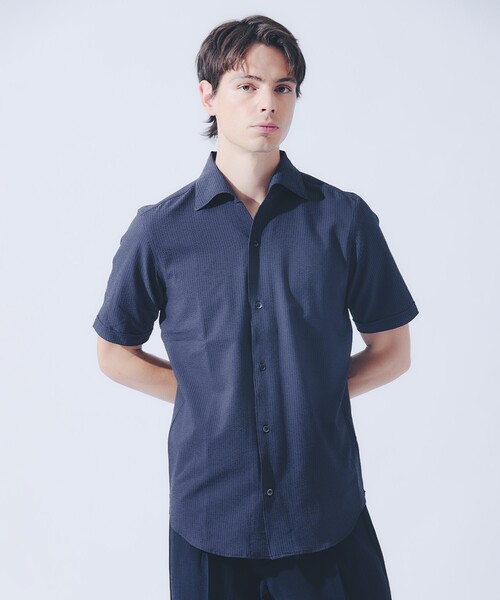 DESIGNWORKS(デザインワークス)の「【DotAir】2WAY サッカー半袖シャツ / 軽量 / 防シワ / 吸水速乾 / 2026SS(シャツ/ブラウス・メンズ・ネイビー/チャコールグレー/ホワイト/ブルー・50/48/52/46)」の19枚目の写真