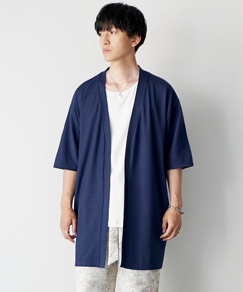 MinoriTY(マイノリティ)の「【MinoriTY】マイクロプリーツ5分袖カーディガン メンズ 夏服 ユニセックス 半袖(カーディガン/ボレロ・メンズ・ブルー/ライトグレー/ブラック・M/S/L)」の1枚目の写真