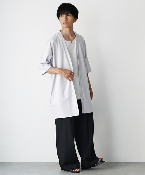 MinoriTY(マイノリティ)の「【MinoriTY】マイクロプリーツ5分袖カーディガン メンズ 夏服 ユニセックス 半袖(カーディガン/ボレロ・メンズ・ブルー/ライトグレー/ブラック・M/S/L)」の16枚目の写真