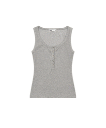 Button Henley Neck Sleeveless Top (Grey)