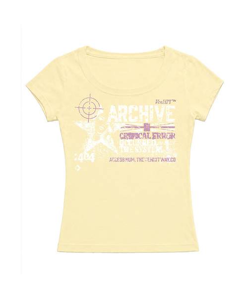 VENHIT（ベンヒット）の「クリティカルエラー Uネック スリムフィット 半袖Tシャツ（Tシャツ/カットソー・レディース・ホワイト/ブラック/イエロー/ライトピンク/オレンジ・SMALL/MEDIUM/LARGE）」の3枚目の写真