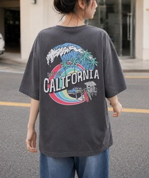 【Bd】ピグメント加工 ポケット付きバックプリント クルーネックTシャツ