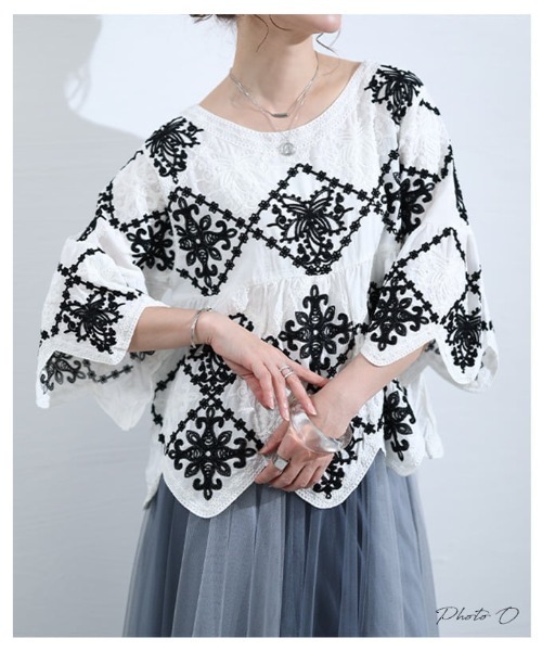 Sawa a la mode（サワアラモード）の「モロッカン刺繍コットンブラウス（シャツ/ブラウス・レディース・ホワイト/ブラック・FREE）」の3枚目の写真