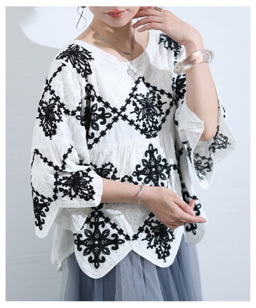 Sawa a la mode（サワアラモード）の「モロッカン刺繍コットンブラウス（シャツ/ブラウス・レディース・ホワイト/ブラック・FREE）」の5枚目の写真