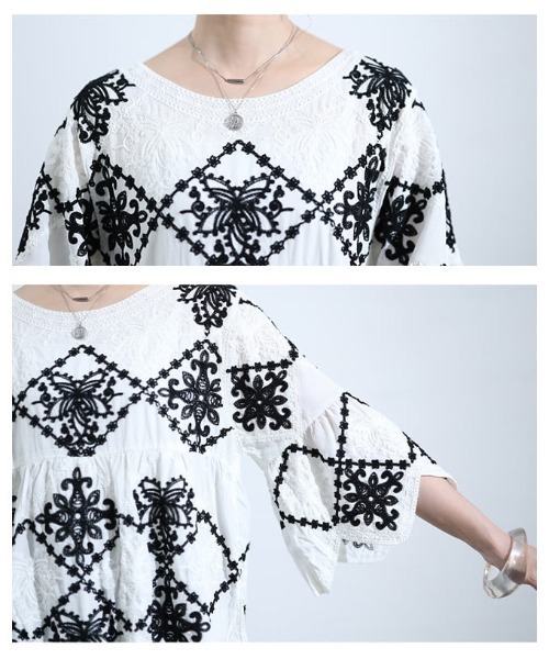 Sawa a la mode（サワアラモード）の「モロッカン刺繍コットンブラウス（シャツ/ブラウス・レディース・ホワイト/ブラック・FREE）」の6枚目の写真