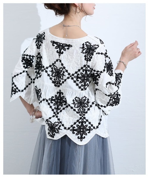 Sawa a la mode（サワアラモード）の「モロッカン刺繍コットンブラウス（シャツ/ブラウス・レディース・ホワイト/ブラック・FREE）」の9枚目の写真