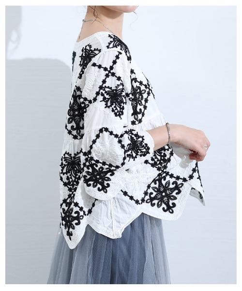 Sawa a la mode（サワアラモード）の「モロッカン刺繍コットンブラウス（シャツ/ブラウス・レディース・ホワイト/ブラック・FREE）」の10枚目の写真