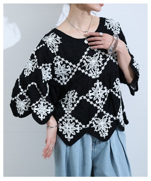 Sawa a la mode（サワアラモード）の「モロッカン刺繍コットンブラウス（シャツ/ブラウス・レディース・ホワイト/ブラック・FREE）」の13枚目の写真