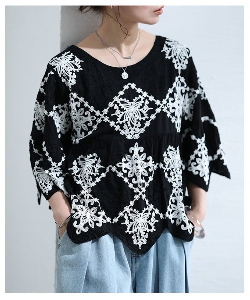 Sawa a la mode（サワアラモード）の「モロッカン刺繍コットンブラウス（シャツ/ブラウス・レディース・ホワイト/ブラック・FREE）」の19枚目の写真