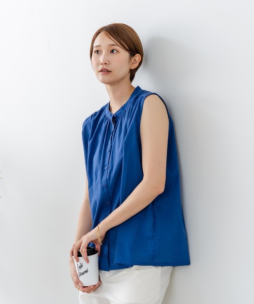 fort point(フォーポイント)の「【C-FORTPOINT/フォートポイント】【綿100% 大人の魅力を引き立てる繊細な刺繍】刺繍切替 ノースリーブブラウス バンドカラー 透け感 涼やか 上品 華やか(シャツ/ブラウス・レディース・ホワイト/グリーン/ブラック/ブルー/グレー・FREE)」の11枚目の写真