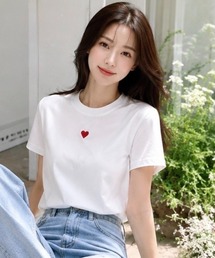 シンプルで可愛いハート刺繍Tシャツ(UV・接触冷感)
