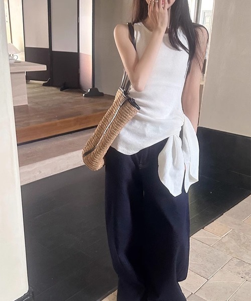 HALEY PESCA(ヘーリーペスカ)の「HALEY PESCA/サイドスリット ウエストマークタンクトップ(タンクトップ・レディース・ネイビー/ホワイト・FREE)」の10枚目の写真