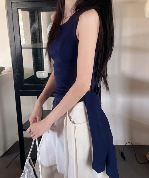 HALEY PESCA(ヘーリーペスカ)の「HALEY PESCA/サイドスリット ウエストマークタンクトップ(タンクトップ・レディース・ネイビー/ホワイト・FREE)」の12枚目の写真