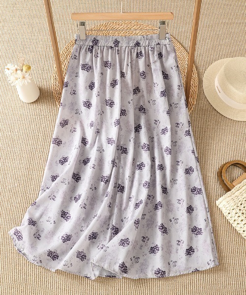 AMAJI(アマジ)の「リネン 小花柄 Aライン ミディスカート(スカート・レディース・パープル・X-LARGE/LARGE/MEDIUM)」の2枚目の写真