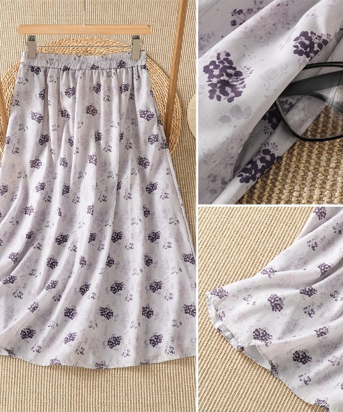 AMAJI(アマジ)の「リネン 小花柄 Aライン ミディスカート(スカート・レディース・パープル・X-LARGE/LARGE/MEDIUM)」の4枚目の写真