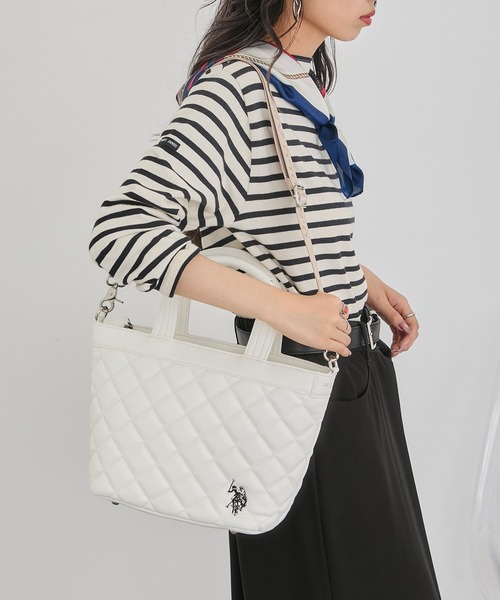 U.S. POLO ASSN.（ユーエスポロアッスン）の「【U.S. POLO ASSN.】キルティングトートバッグ USPA-2725（トートバッグ・レディース・ホワイト/グリーン/ブラック/ブラウン/アイボリー/ピンク・FREE）」の2枚目の写真