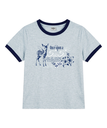 ヴィンテージバンビプリントリング半袖Tシャツメランジブルー