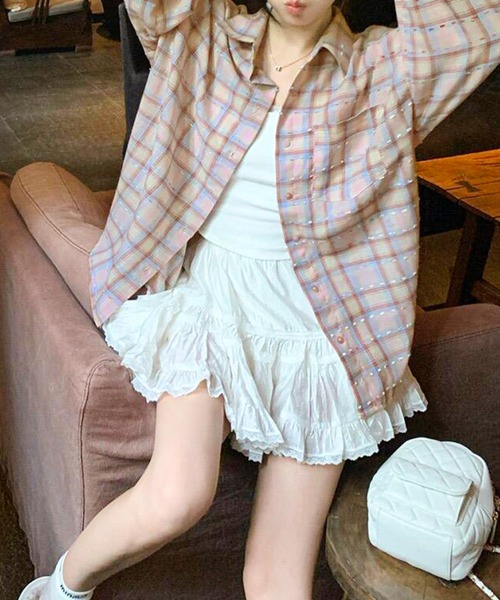 core core(コアコア)の「チェック柄オーバーサイズシャツブラウス(シャツ/ブラウス・レディース・ピンク・L/M)」の5枚目の写真