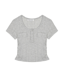 HENLEY NECK BUTTON TOP_GRAY