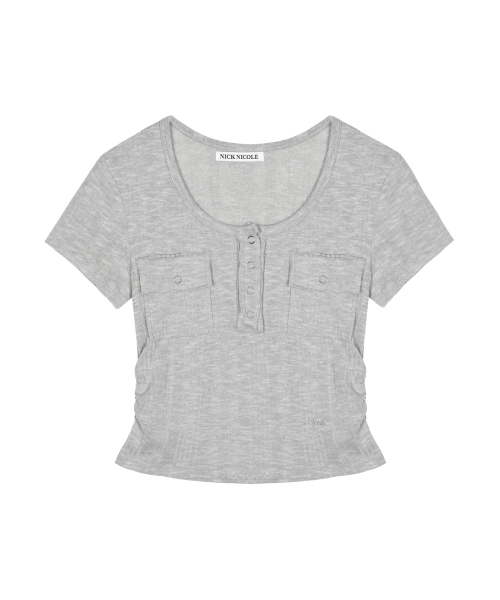NICK&NICOLE(ニックアンドニコール)の「HENLEY NECK BUTTON TOP_GRAY(Tシャツ/カットソー・レディース・その他・FREE)」の1枚目の写真