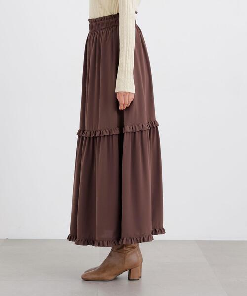 N.(N. Natural Beauty Basic)(エヌエヌナチュラルビューティーベーシック)の「ティアードフリルスカート(スカート・レディース・オフホワイト/ブラウン・フリ-)」の4枚目の写真